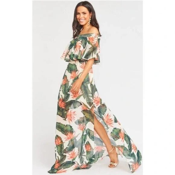 Show Me Your Mumu Hacienda Maxi Dress Off Shoulder Paradise Found Chiffon S - Picture 2 of 7